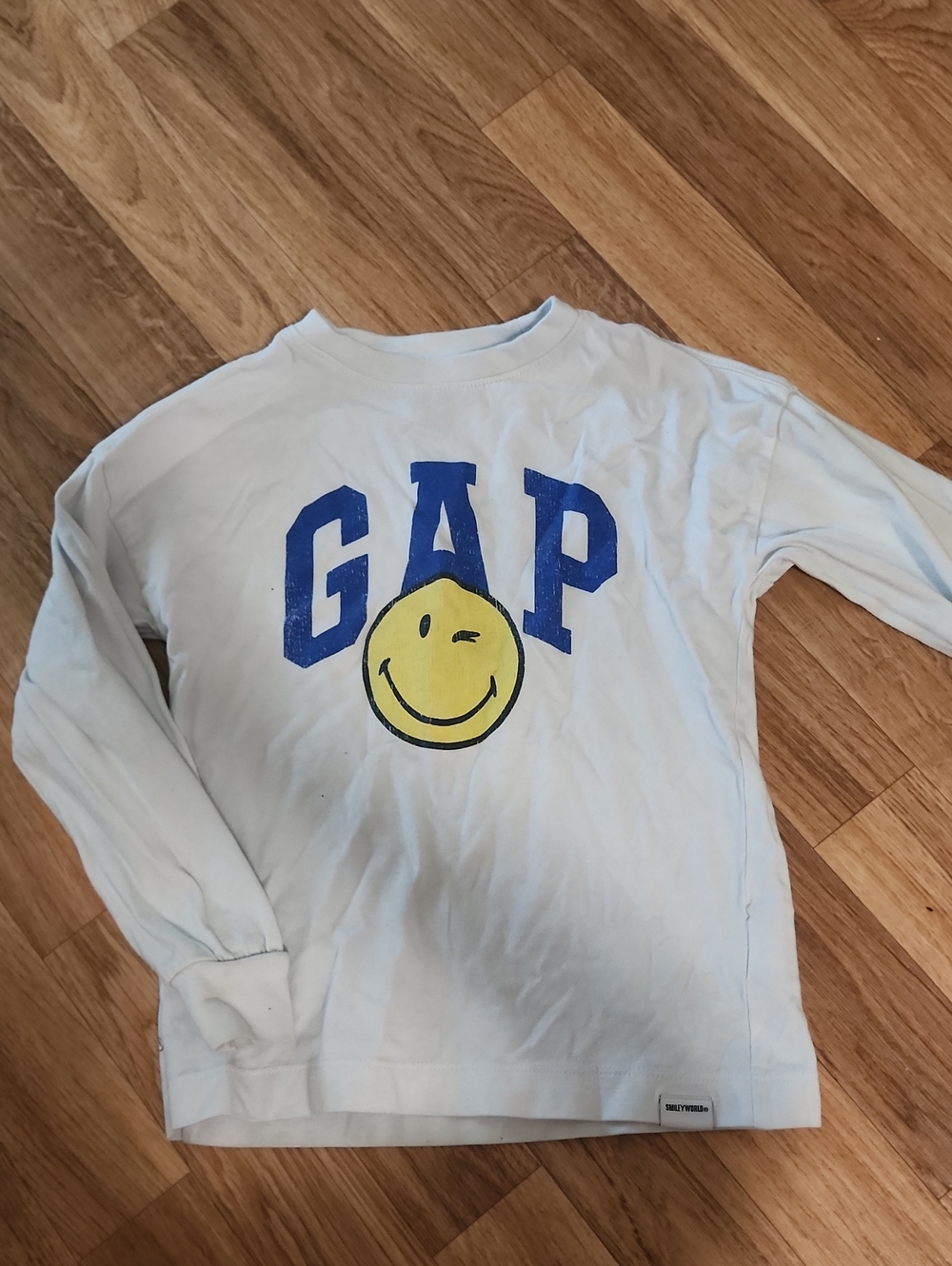 GAP White Long Sleeve Shirt with Blue Logo and Yellow Smiley
